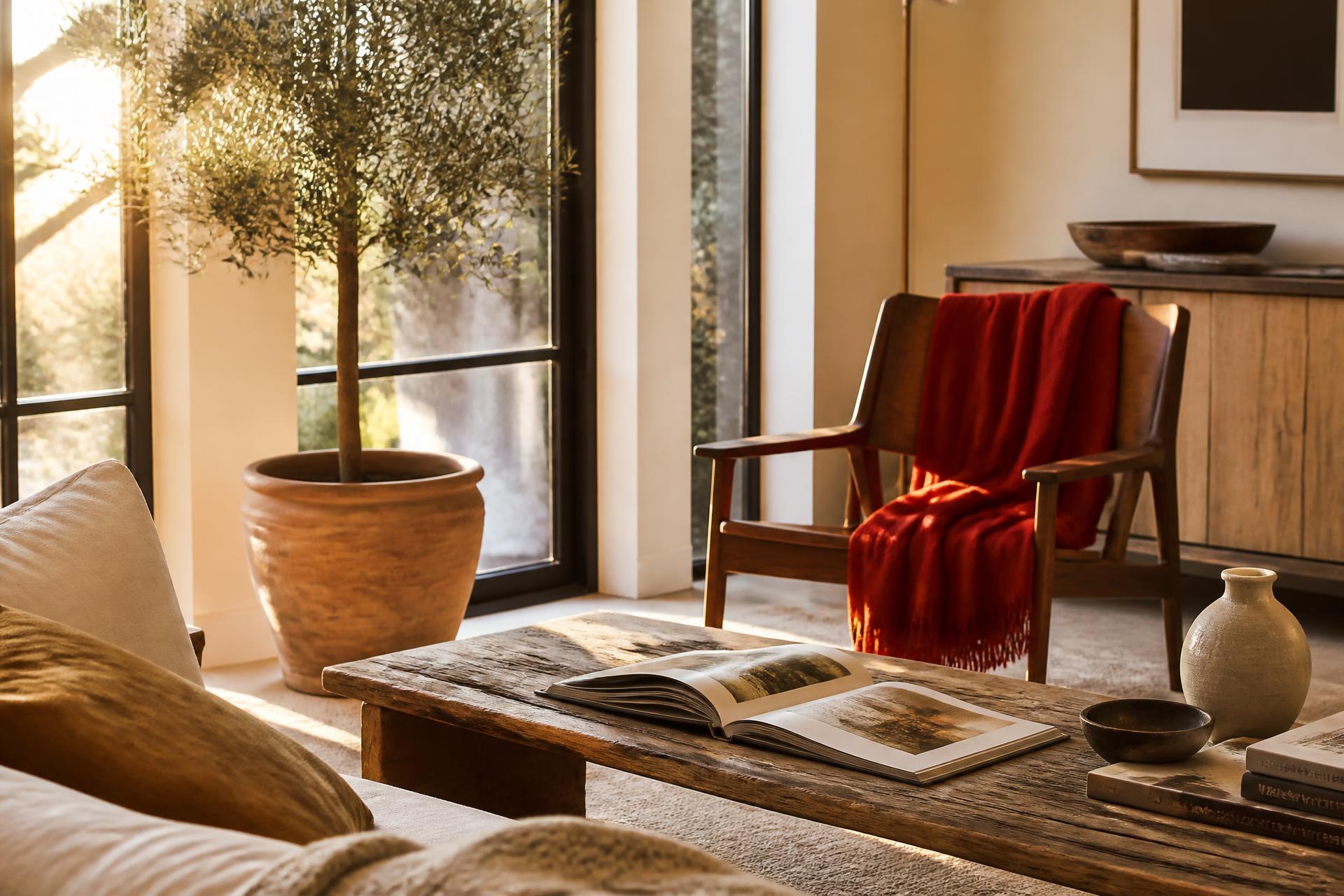 A quiet room lit by a single warm lamp in the early evening, curtains drawn.